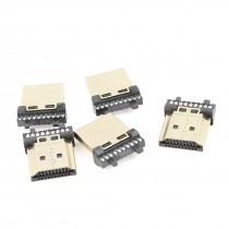 5Pcs Gold Tone Housing Solder Type Male 19Pins HDMI Connectors