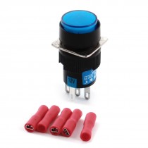 DC 12V Blue Light Panel SPDT Latching Pushbutton Switch w Wiring Terminals