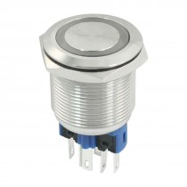 DC 12V Yellow Angel Eye LED DPST 22mm Locking Stainless Steel Push Button Switch