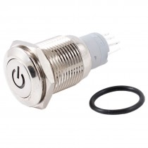 12V White LED Lamp 5-Pin Momentary 16mm Thread Dia Metal Pushbutton Switch
