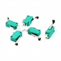 5 Pcs AC 250V 16A SPDT Long Hinge Roller Lever Miniature Micro Switch Green