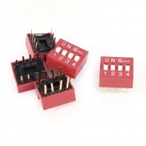 5 Pcs Red 2.54mm Pitch 8 Pins 4 Positions Ways Slide Type DIP Switch