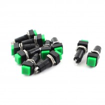 Green Cap AC 250V 3A 2 Terminals SPST Momentary Push Button Horn Switch 10 Pcs