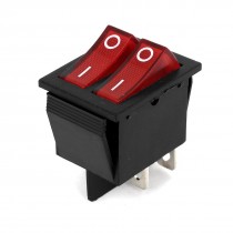 SPST ON/OFF 4 Pins Double Red Light Lamp Snap in Boat Rocker Switch