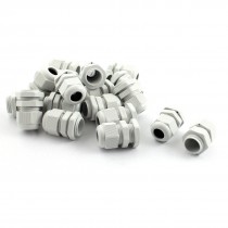 M18 Locknut Thread Type White Plastic Waterproof Cable Gland 5-10mm 20 Pcs