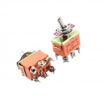 2Pcs 12mm Thread DPDT 6 Screw Terminal 3-Position Orange Metal Toggle Switch