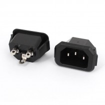 AC 250V 10A Panel Mounted IEC320 C14 3 Pins Power Plug Adapter Connector 2 Pcs