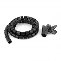 1m 3.3ft 15mm Inner Dia Black Spiral Bands Cable Organizer Wrap w Wire Clip