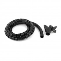 Flexible Spiral Tube Cable Wire Wrap PC Cord Management w Clip 1.5M 5Ft Black