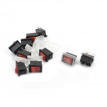 10 x AC 250V 125V 5A 10A SPST on Off Snap in Red Rocker Switch w Cover