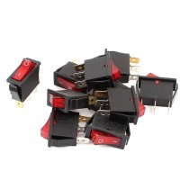 AC 250V 15A KCD3 Red Light 3pin SPST on Off Snap in Rocker Switch 10pcs