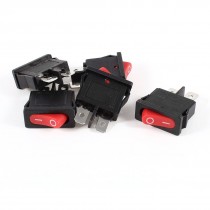 5 Pcs AC 6A 250V 10A 125V Red Light I O 2 Pin SPST Snap in Boat Rocker Switch