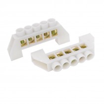 2 Pcs 5 Holes Ground Zero Wire Row Copper Tone Terminal Block White