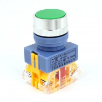 AC 600V 10A 4 Screw Terminals Green Flat Button Momentary Pushbutton Switch