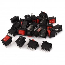 24 Pcs Red Black SPDT on Off Snap in Rocker Switch KCD1 AC 250V 6A 125V 10A