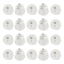 AC250V 6A AC125V 10A White Round 2 Pin SPST on Off Rocker Switch 20pcs