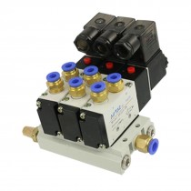 4V210 08 AC 220V Triple Solenoid Valve Mufflers PC6 02 Quick Fittings Base Set