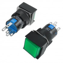 2 x 5P Momentary 1NO 1NC Green Neon Light Square Push Button Switch 24V