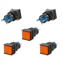 5 Pcs Orange Square DC 12V Neon Light Latching AC 250V 5A Pushbutton Switch