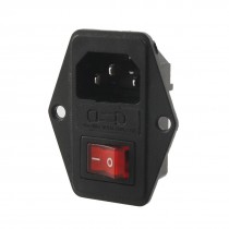 Black 3 Pins Fused C14 Power Socket w Red Switch 10A AC 250V