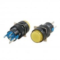 2 Pcs AC 220V Yellow Light Momentary SPDT AC 250V 5A Push Button Switch