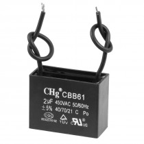 CBB61 2uF AC 450V Rectangle Wired Non Polar Motor Run Capacitor