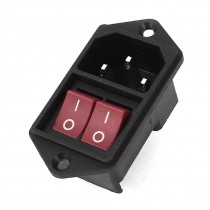 AC 250V 6A 125V 10A Red Dual on Off Rocker Switch IEC320 C14 Inlet Power Socket