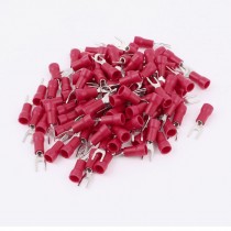 100 Pcs 22-16AWG Red Pre Insulated Electrical Fork Terminal Cable Connector