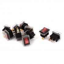 AC 250V 6A 125V 10A SPST on Off 3 Pin Red Light Waterproof Rocker Switch 10pcs