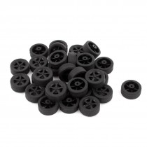 30 Pcs 16mm Dia Rubber Roll Plastic Spoke Car Auto Model Wheels Black