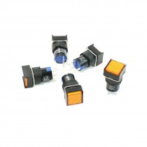 AC 250V 5A DC 30V 3A Latching Yellow Lamp Rectangular Pushbutton Switch 5 Pcs