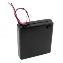Two Wire Leads ON/OFF Switch Black 4 x 1.5V AA Battery Holder Case + Cover