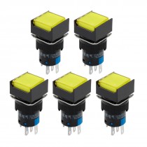 5 x Yellow Light Squared Cap Latching 1NO 1NC Panel Push Button Switch DC 24V
