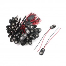100 Pcs Black Faux Leather Housing 2 Wire Cable 9V Battery Clip Connector