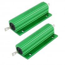 100W 20K Ohm Green Aluminum Housed Wirewound Resistors 2 Pcs