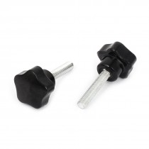 2 Pcs Black Star Shaped Head 6mm Male Thread Diameter Clamping Screw Knob