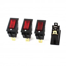 AC 250V 15A 125V 20A Red Lamp SPST 2 Position 3pin Snap in Rocker Switch 4pcs