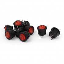 AC 250V 6A 125V 10A SPST 2 Position 2 Pin Red Button Round Rocker Switch 10pcs