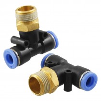 2 Pcs Pneumatic 3/8" Thread 8mm One Touch Push In T Joint Quick Fittings