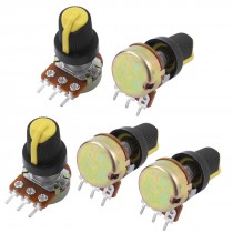 5pcs B500K 500K Ohm 3 Terminals Rotary Audio Single Linear Potentiometer Pot
