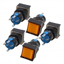 5 Pcs Orange Square Cap DC 12V Light 1P2T 5 Pins Push Button Switch