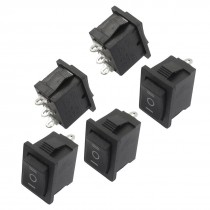 5 Pcs SPDT On/Off/On Mini Black 3 Pin Rocker Switch AC 6A/250V 10A/125V