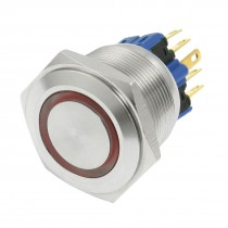 25mm Thread Red Lamp Momentary Stainless Push Button Switch 6 Pins 