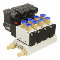 DC 12V Single Head 2 Position 5 Way 4 Pneumatic Solenoid Valve w Base