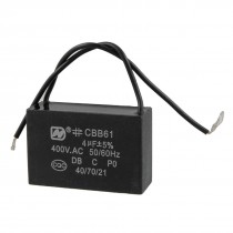 Ceiling Fan Capacitor CBB61 4uf MFD 400VAC 2 Wire 50/60Hz Black