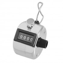 Black Silver Tone Metal 4 Digits Hand Tally Counter w Ring
