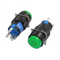 2 Pcs Green Sign Round Latching Push Button Switch NO NC 5P 5 Pin 24V DC Lamp