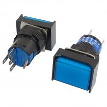 DC24V Lamp 1NO 1NC Momentary Blue Cap Rectangular Push Button Switch 2Pcs