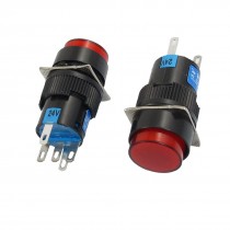 2 Pcs Red Sign Round Momentary Push Button Switch NO NC 5P 5 Pin 24V DC Lamp