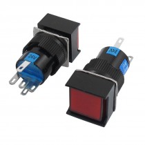 2 Pcs Red Sign Square Type Latching Push Button Switch 5P NO NC 24VDC Lamp